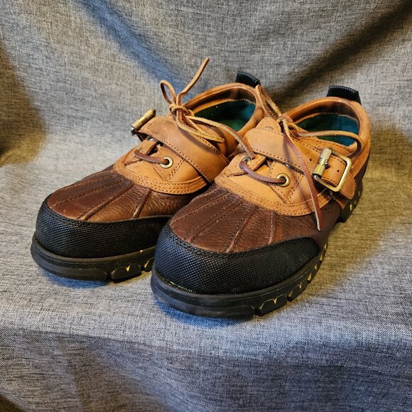 Men's Size 8.5M Vintage Hunt Club Tan Leather Low Top Lace Up/Buckle Duck Boots - Picture 1 of 9